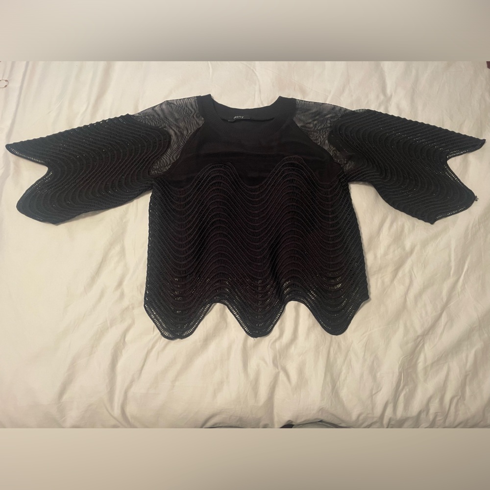 Verity Black Mesh Wavy Top with Built in undershirt Small